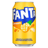A can of refreshing Fanta - Pineapple Can (America) - 355ml with a yellow background and the text "pineapple" on the can, offering a delightful tropical flavor.